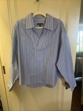 J. Crew Blue, Black, and White Vertical Stripe Women’s  Popover